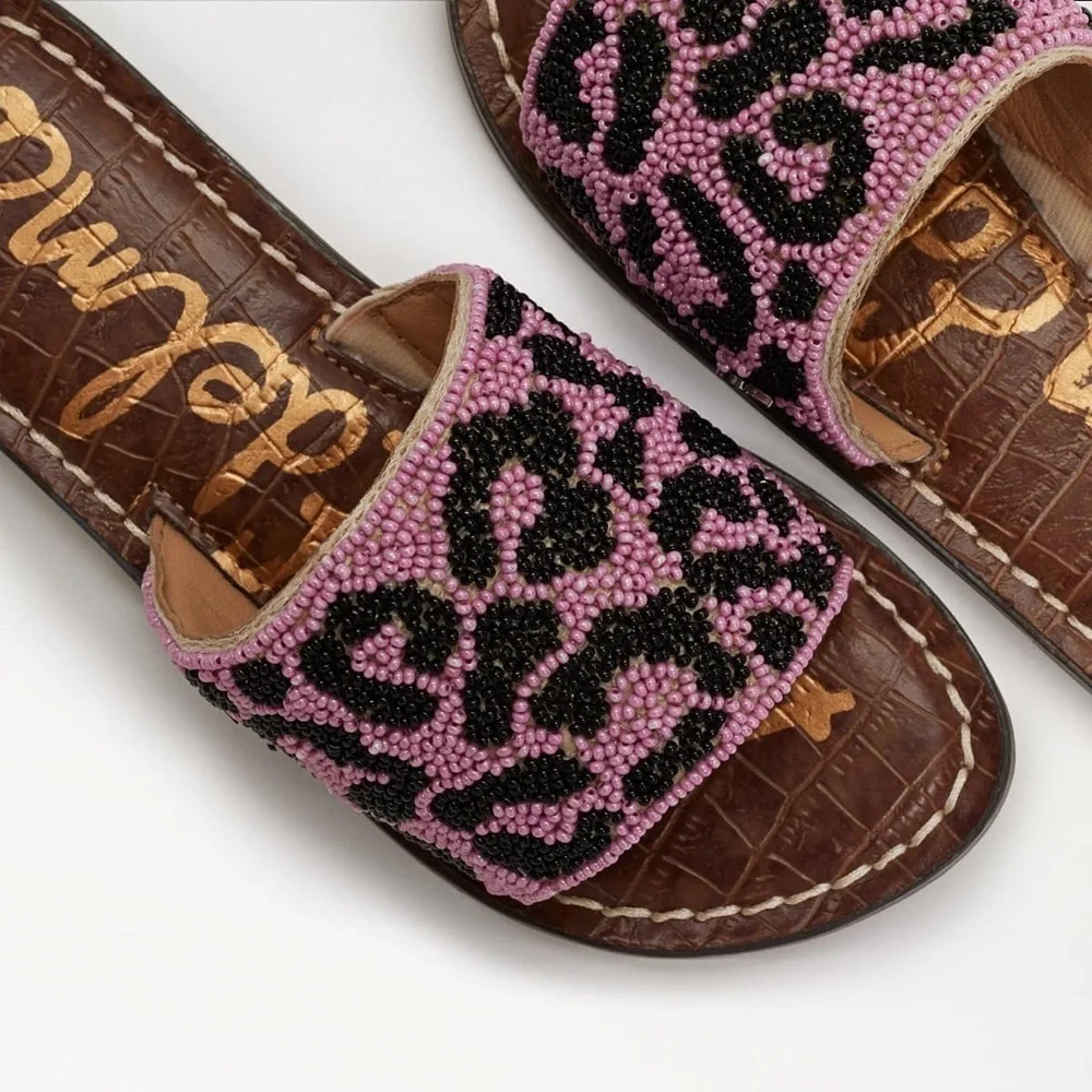 Sam Edelman Gunner Kids Beaded Leopard Slide Sandals Youth 13